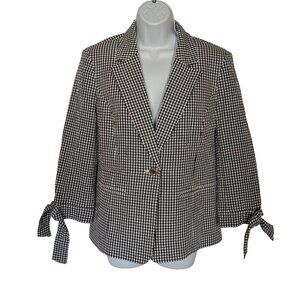 NWT ANNE KLEIN BLAZER Sz M COTTON blend BOW CUFFS GINGHAM OFFICE CASUAL ENGRAVED
